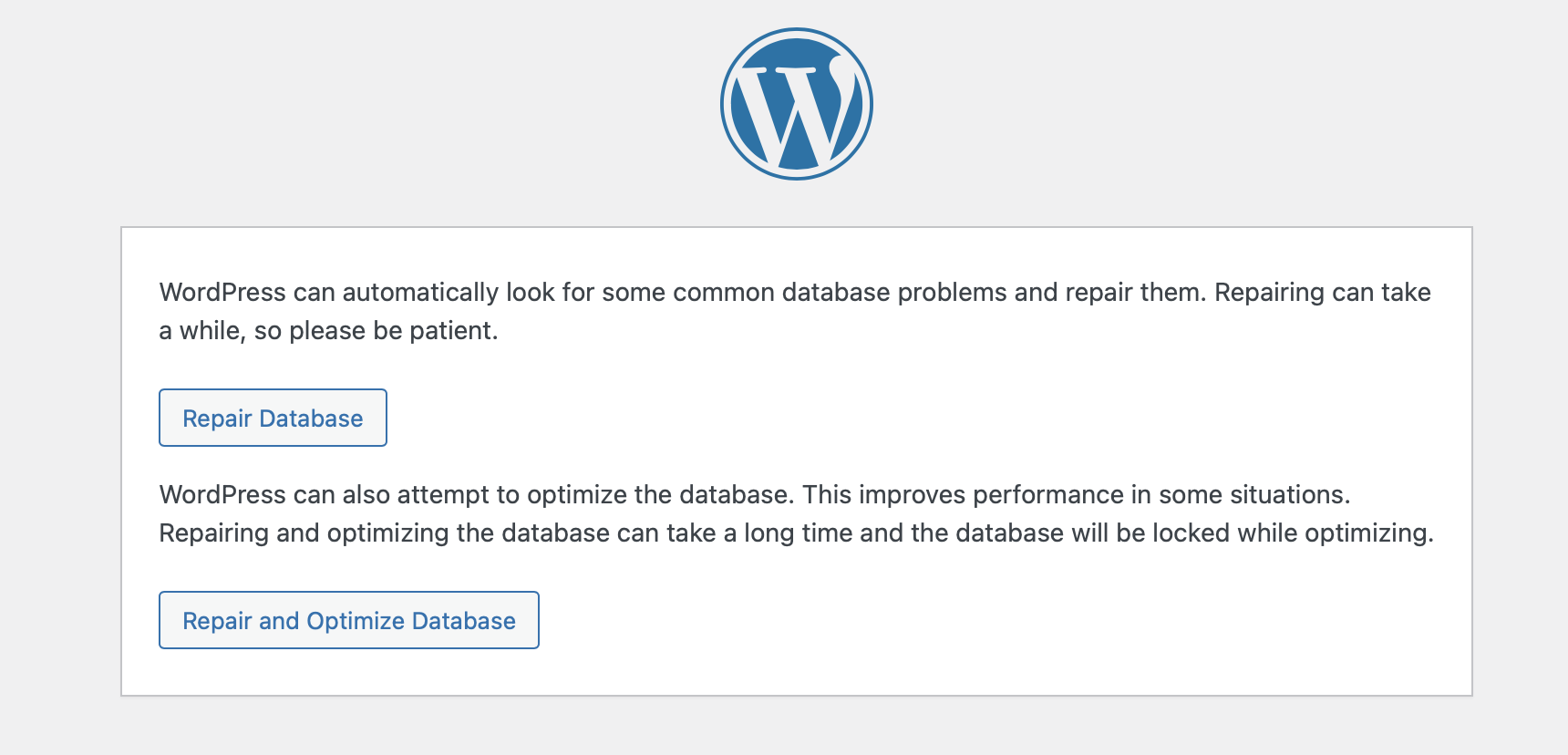 Error Establishing a Database Connection: Repair Database page
