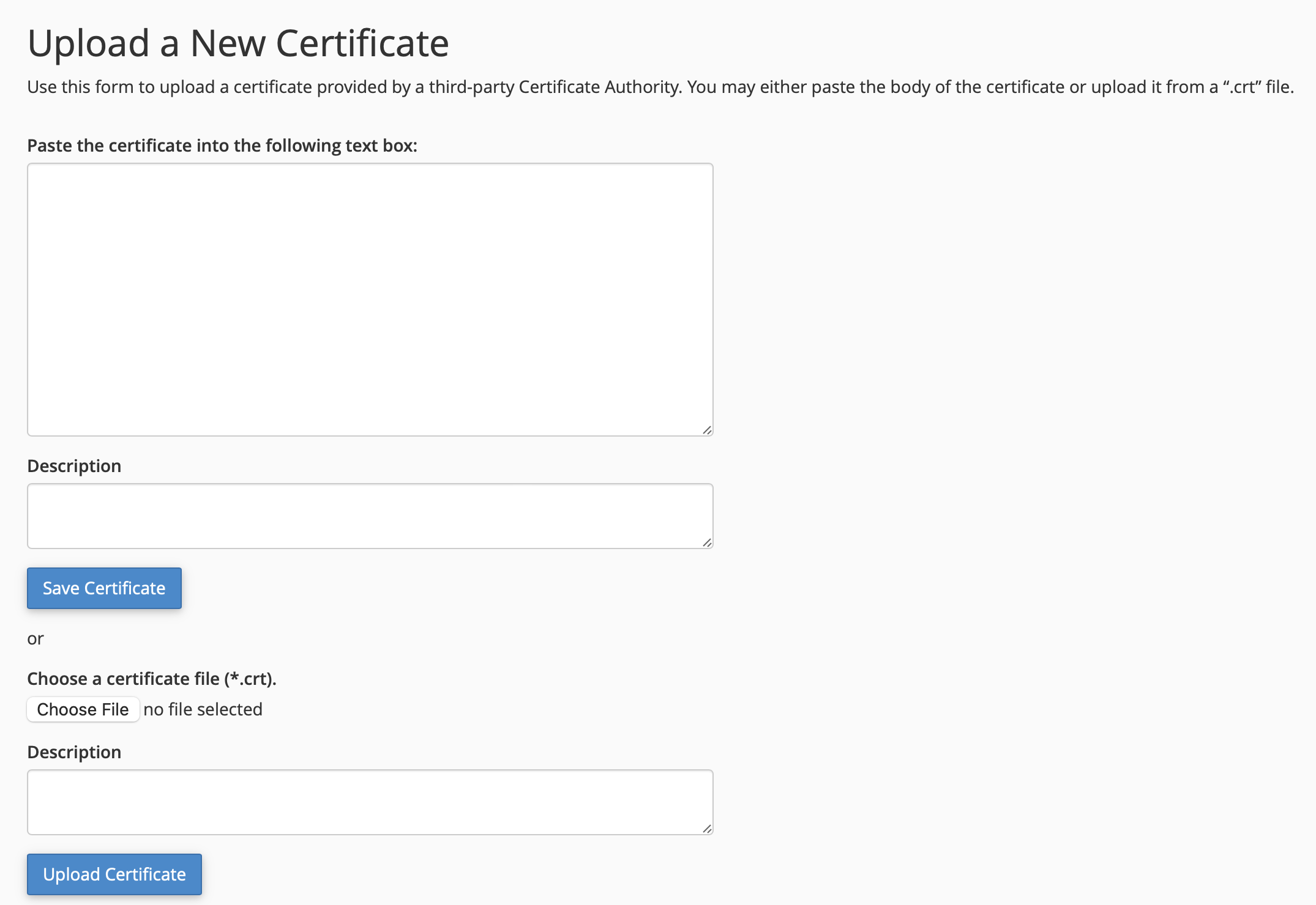 Upload certificate