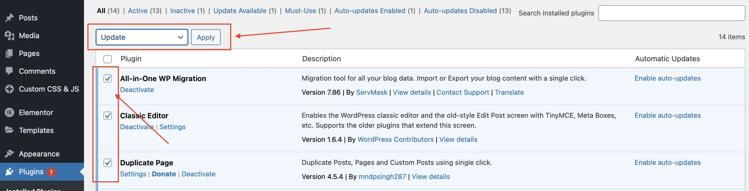 Manually Update WordPress Plugins: Bulk Action Update