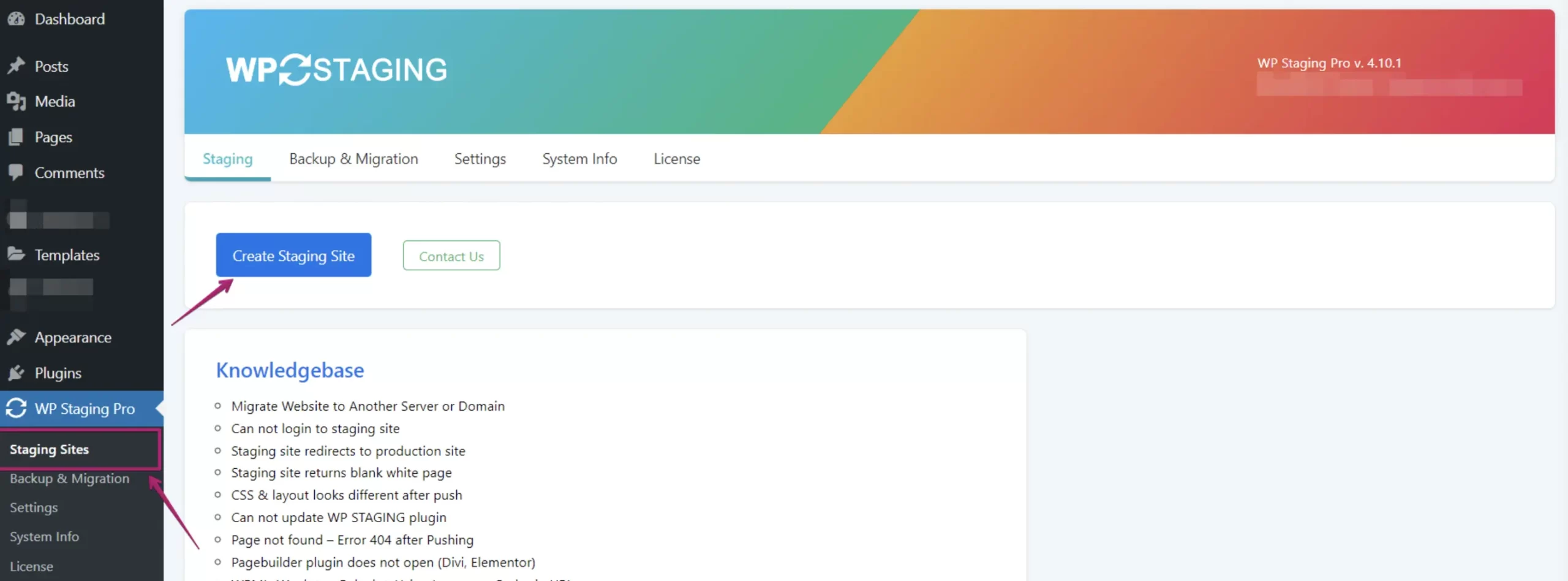 Create Staginng WP Staging