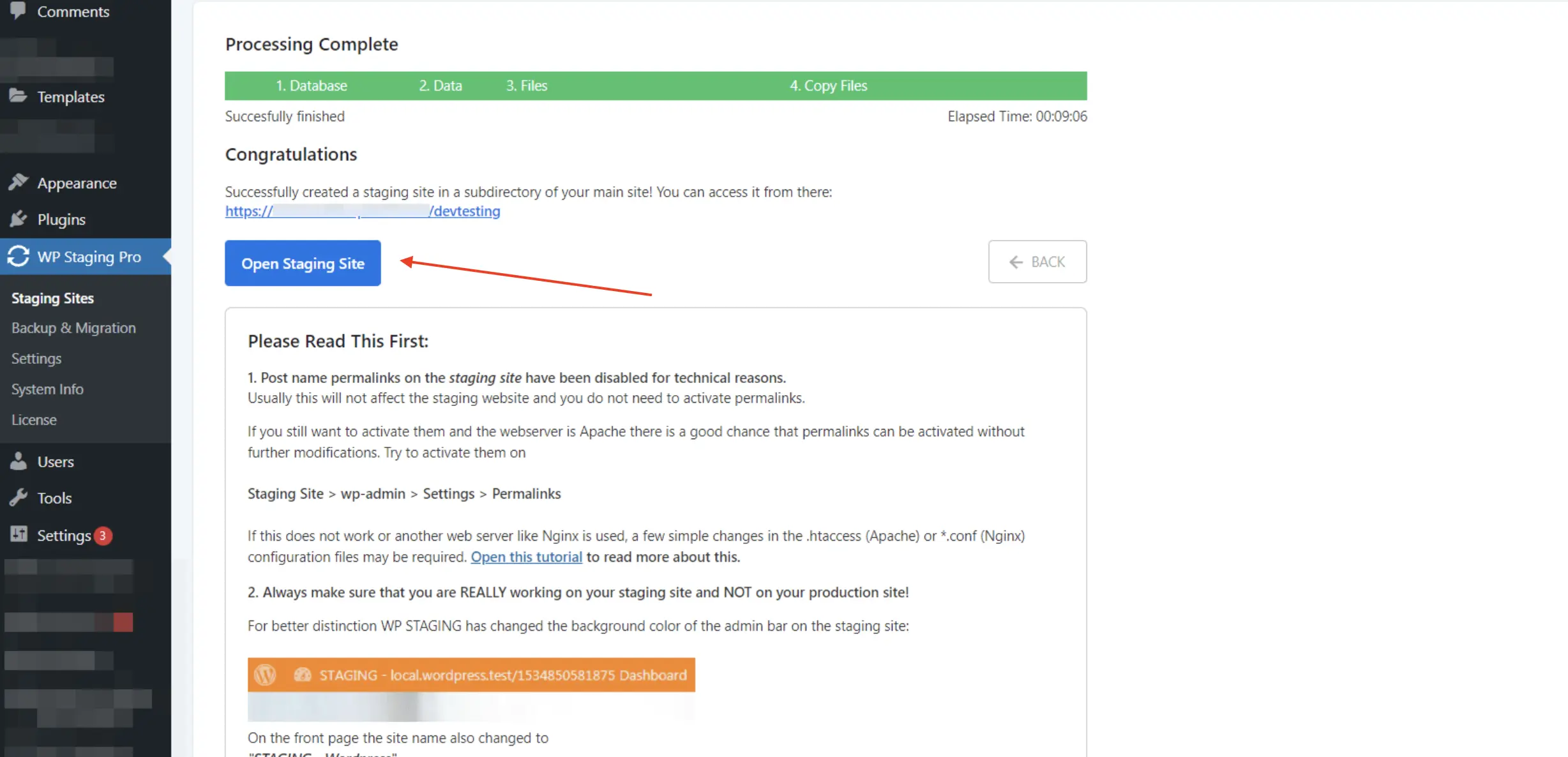 Set Up a WordPress Staging Site: Open Staging Website