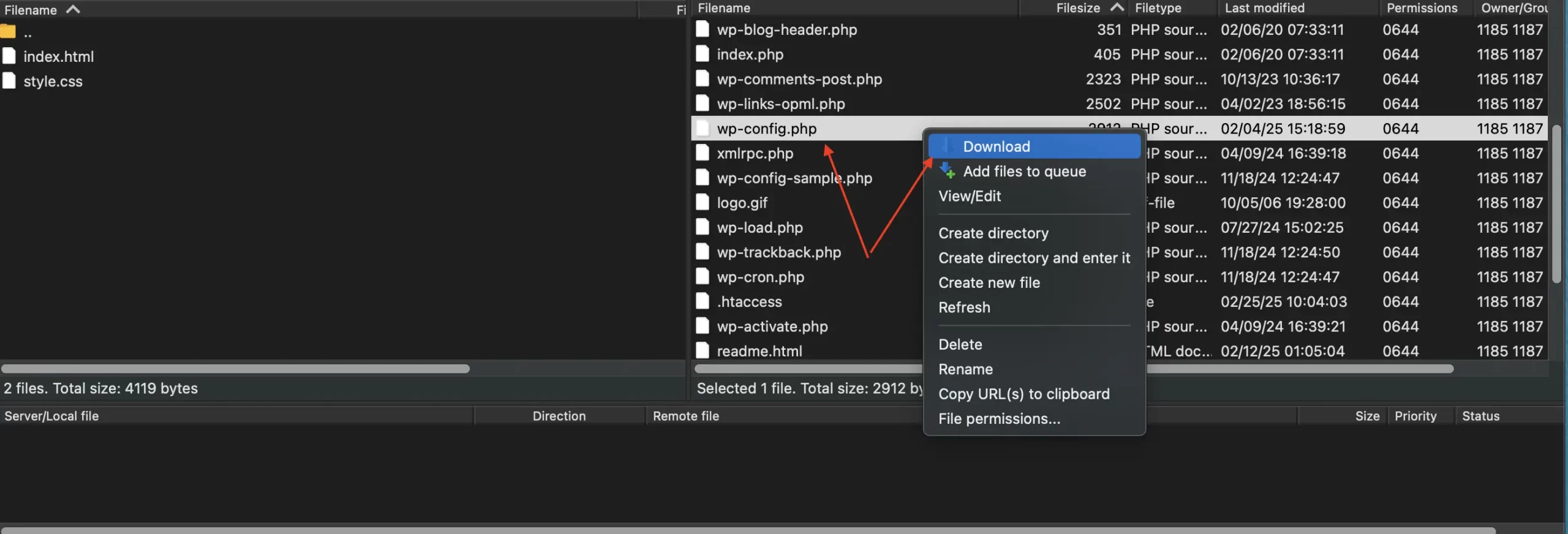 Download wp-config.php file using FTP Client Download wp-config.php file using FTP Client