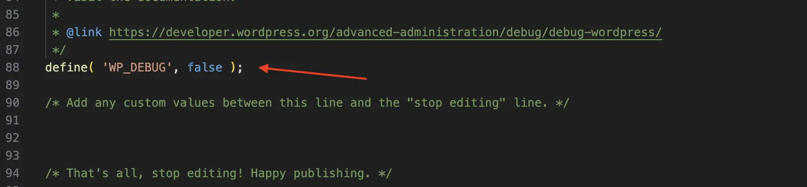 Edit wp-config.php: Enable debug in wp-config.php file
