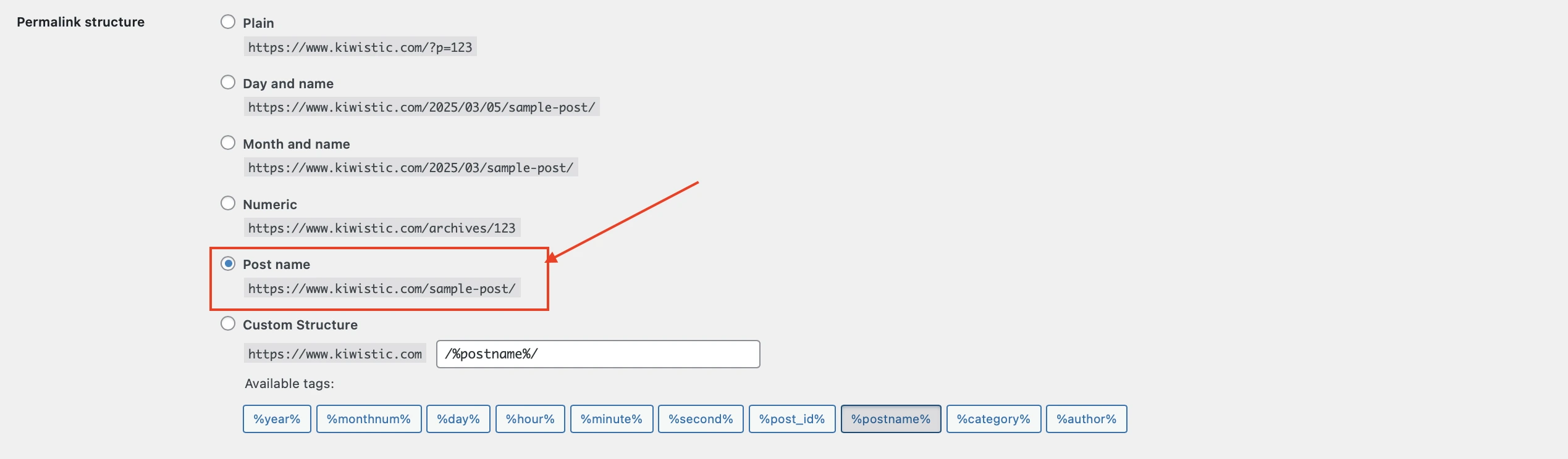 Install WordPress Manually: Permalinks structure