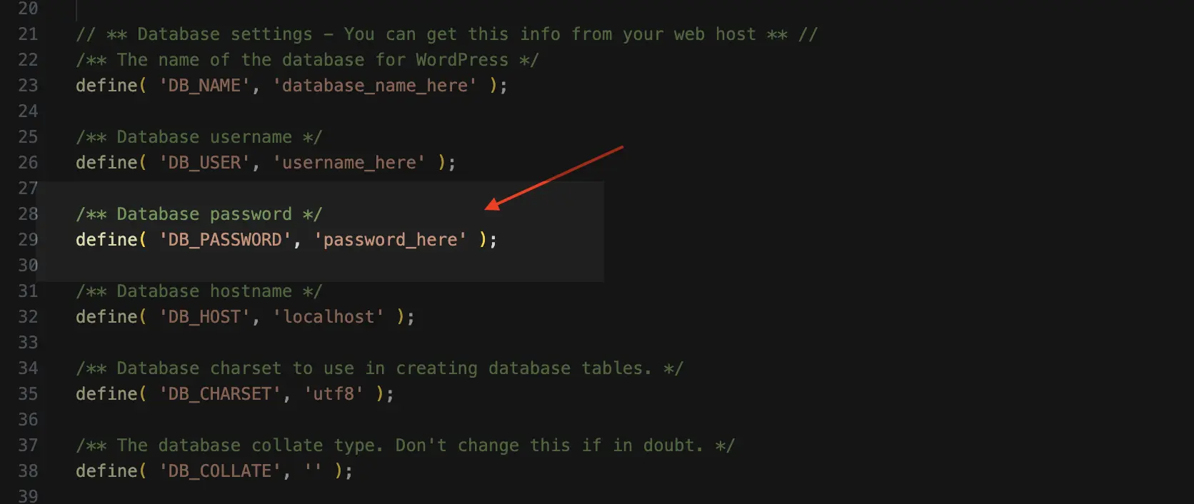 Update password in wp-config.php file