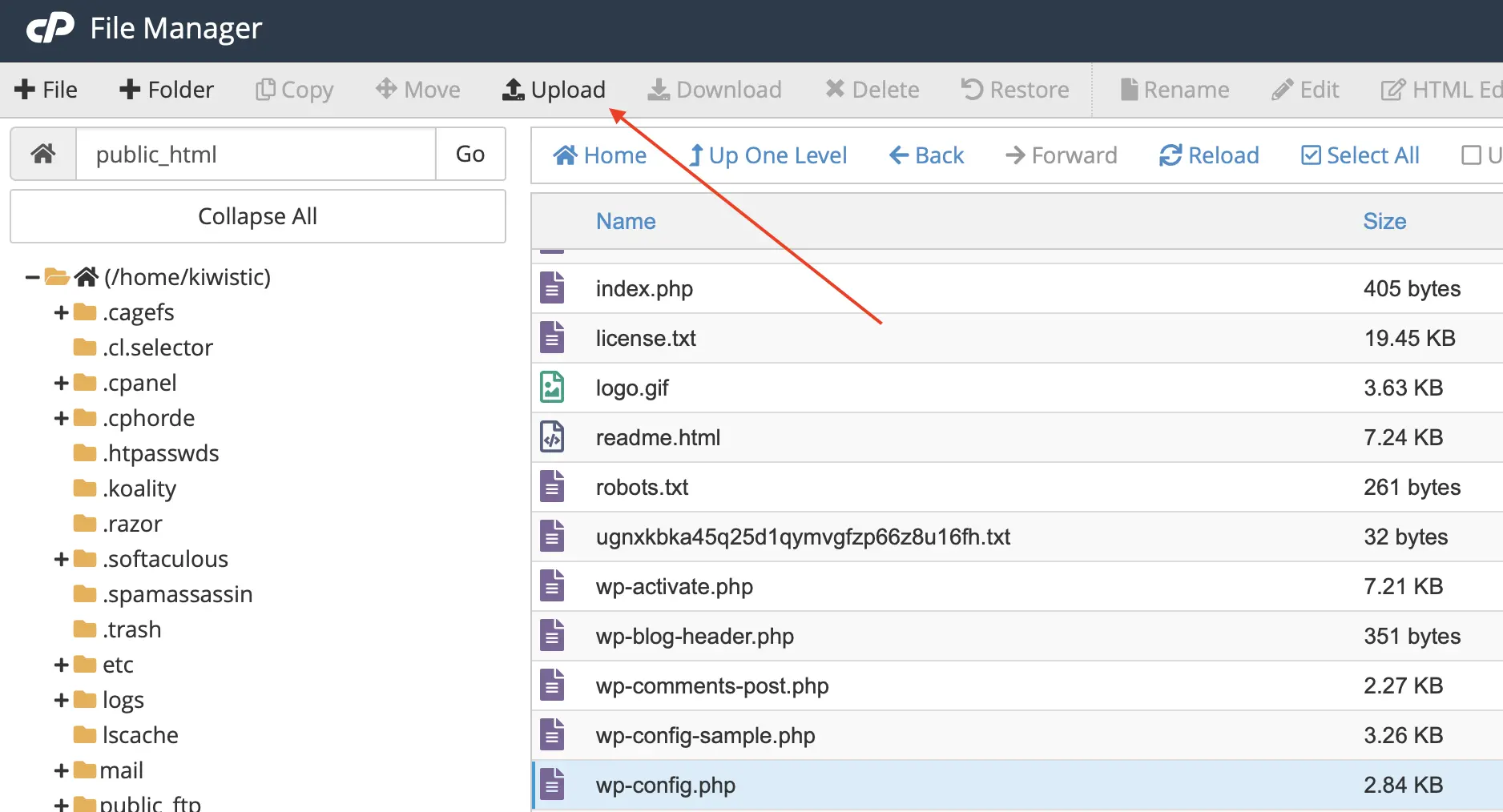 Uploading wp-config.php file via cPanel