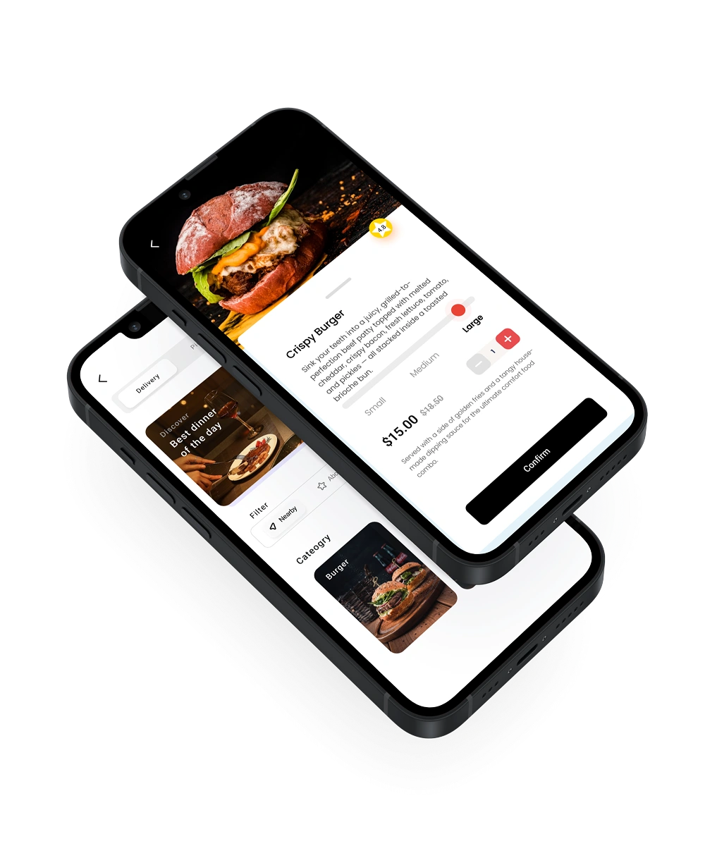 Food Product description and meal order mobile app screen design Food Product description and meal order mobile app screen design