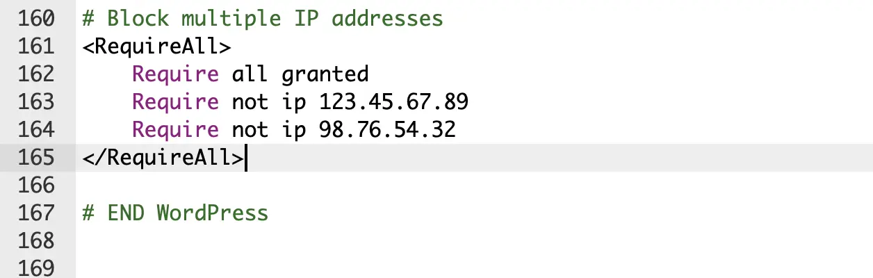 Require All Block IP Addresses in WordPress Require All Block IP Addresses in WordPress
