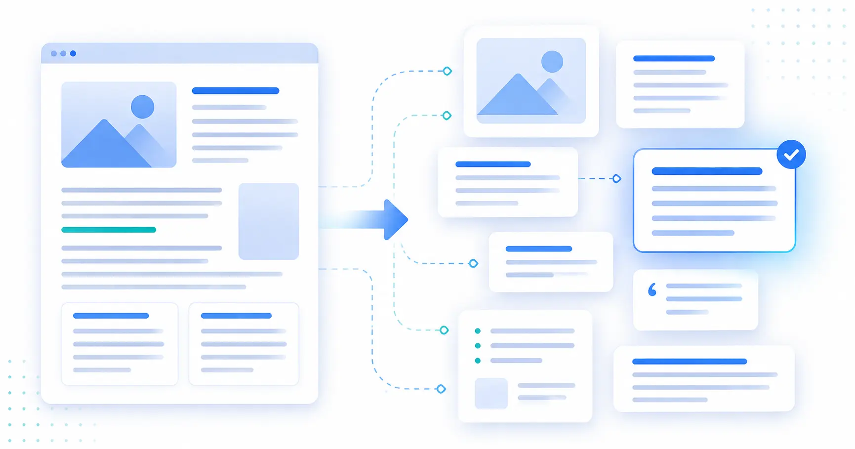 AI system breaking down a webpage into individual content fragments for independent evaluation