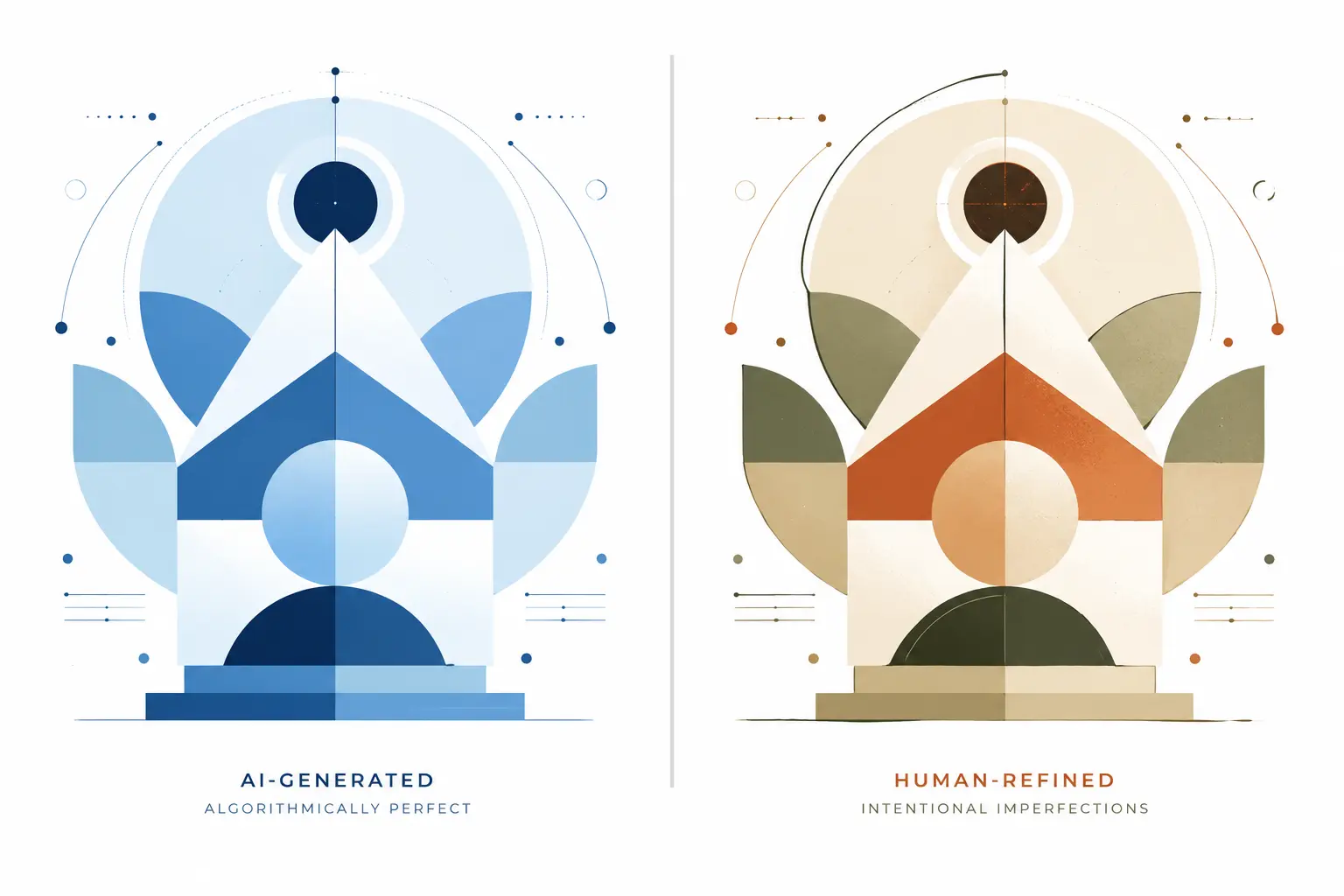 AI-assisted vector design workflow showing the difference between AI-generated and hand-refined illustration