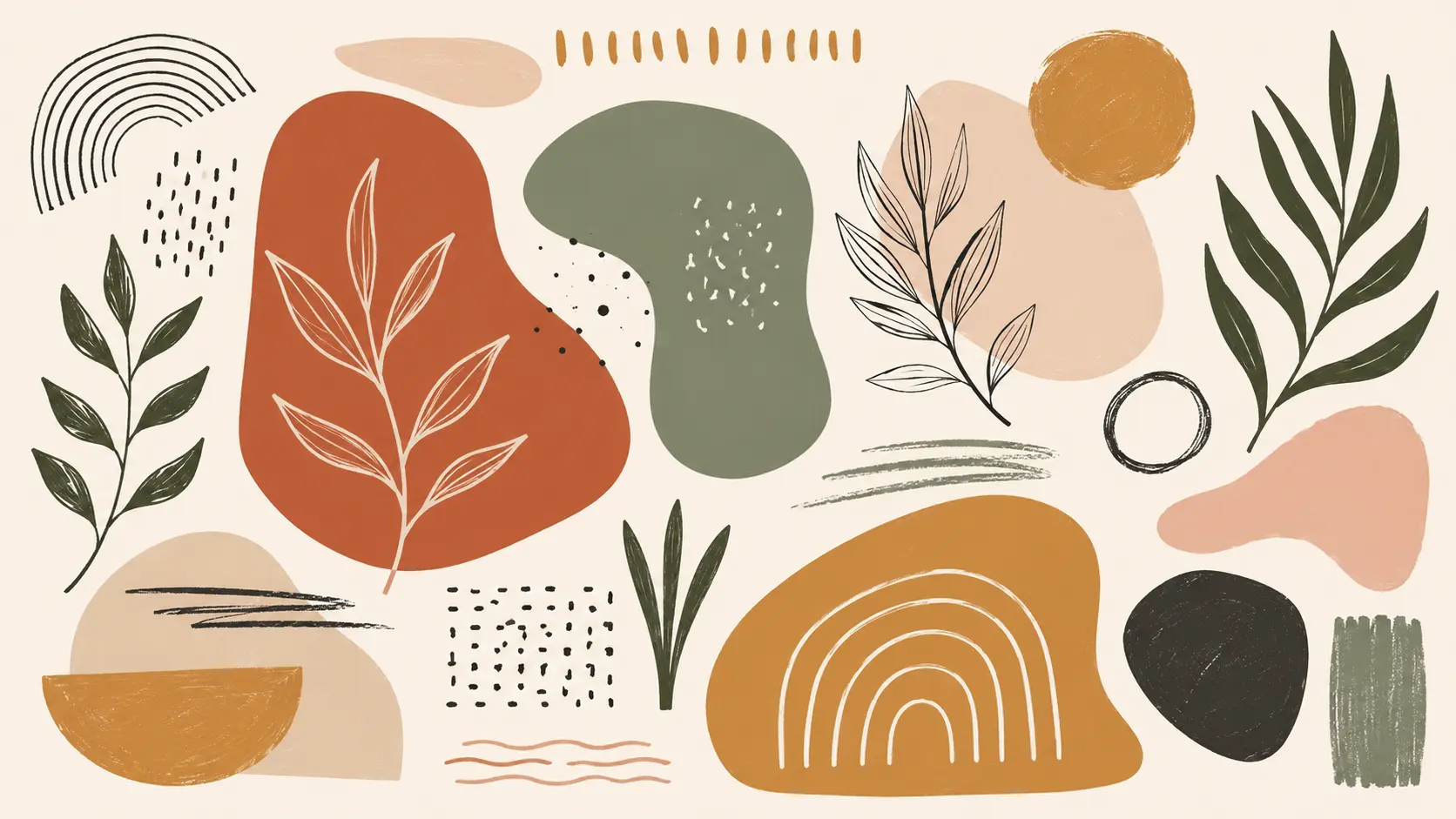 Organic and handcrafted vector shapes with irregular curves and hand-drawn linework