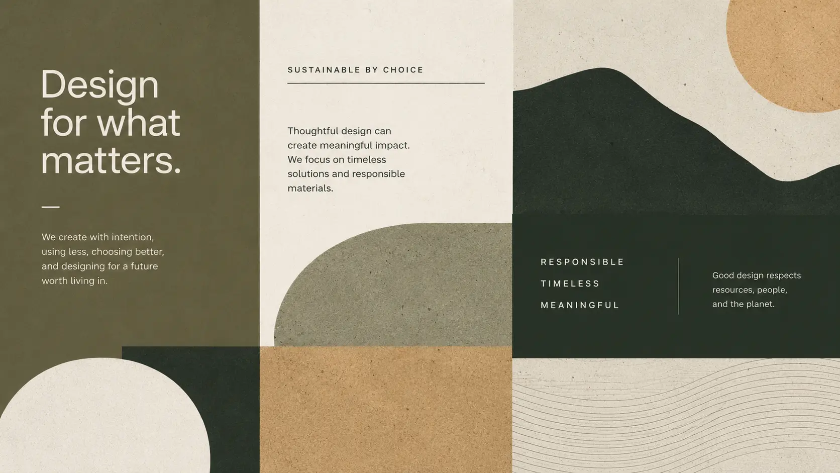 Sustainable vector design aesthetic with earthy desaturated palette and natural material textures