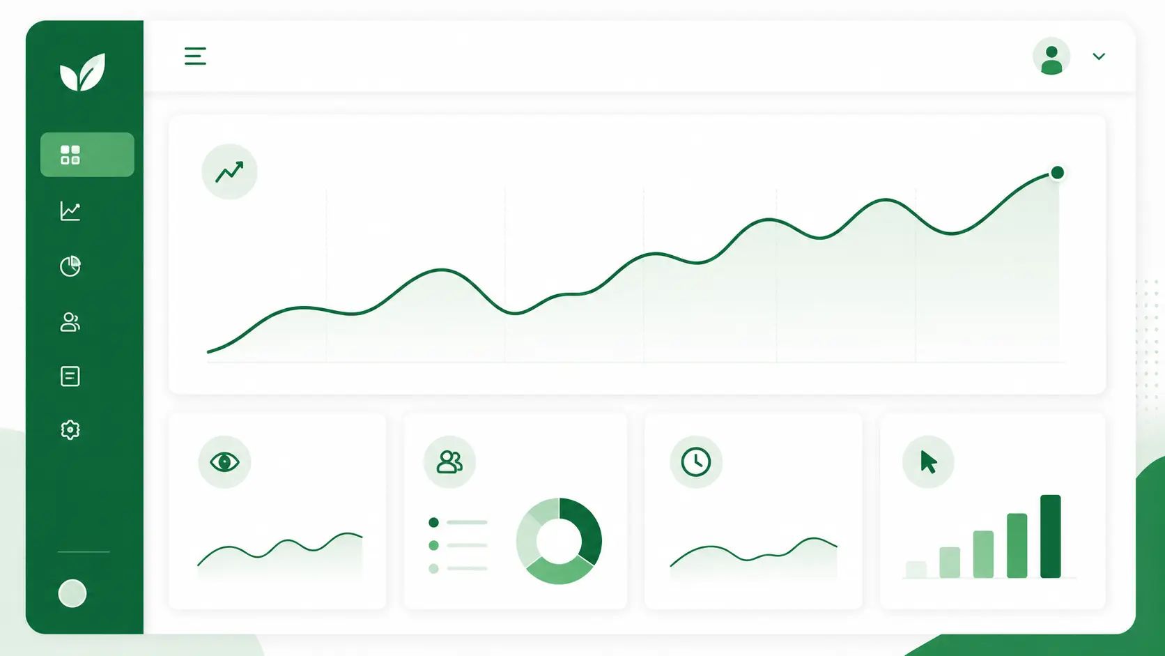 Simple analytics dashboard with a traffic trend line graph and metric cards for views and time on page