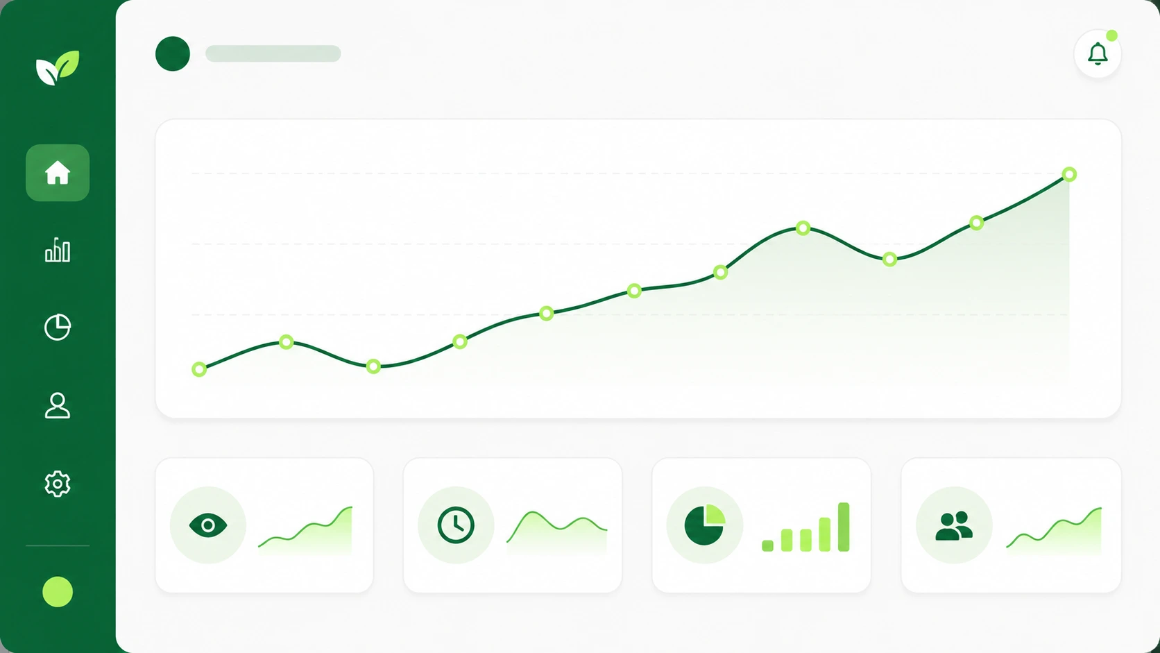 Simple analytics dashboard with a trend line graph and metric cards showing views and time on page